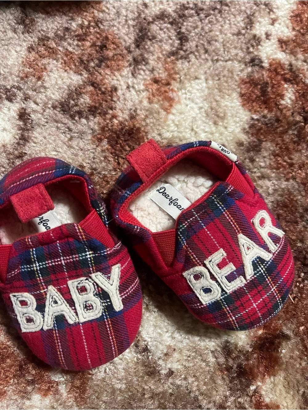 dearfoams Red Plaid Infant 'BABY BEAR' Slip-On Shoes